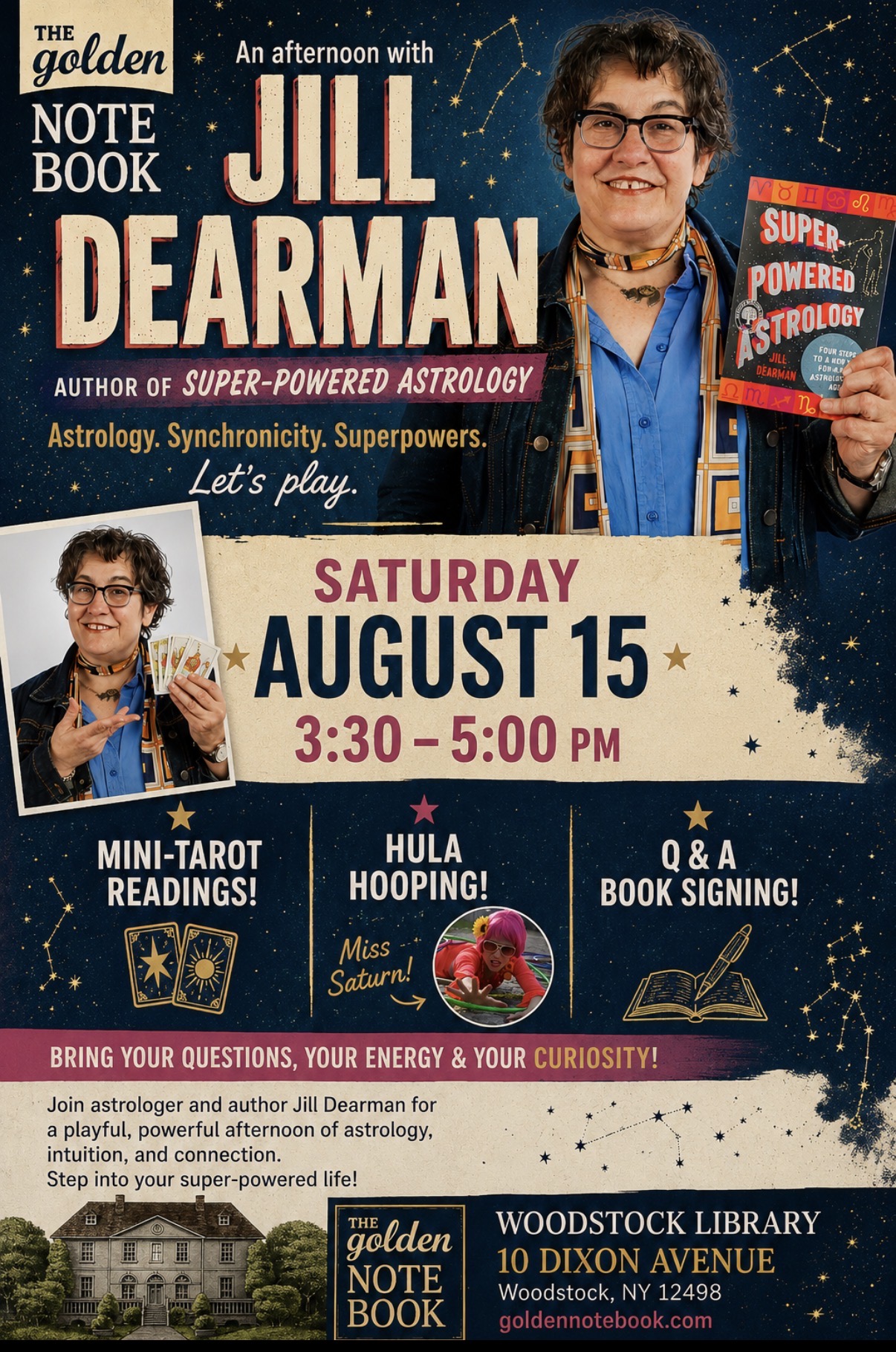 Astrologer Jill Dearman live in person in Woodstock, NY.